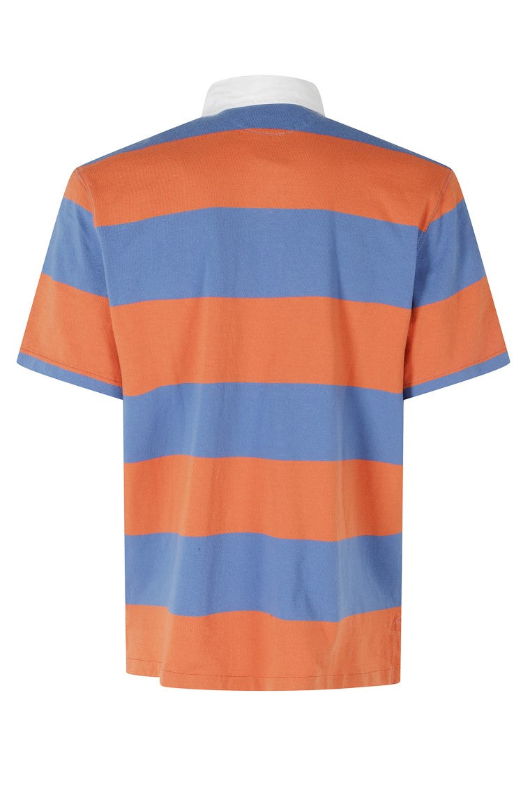 Polo Ralph Lauren Orange Striped Short Sleeve Covered Placket Cotton Rugby Polo Shirt