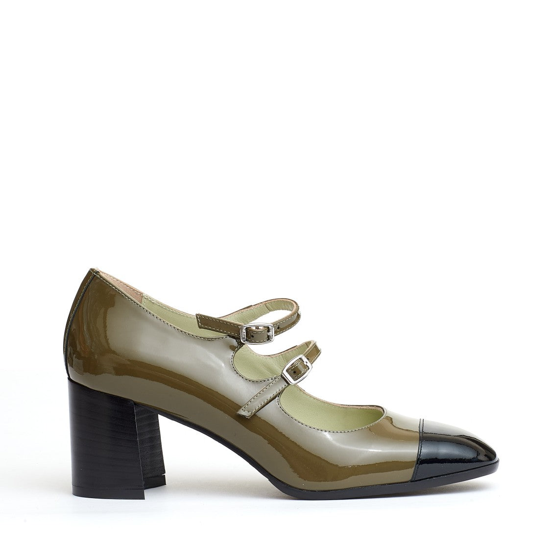 Carel Paris Pump Straps Green And Black