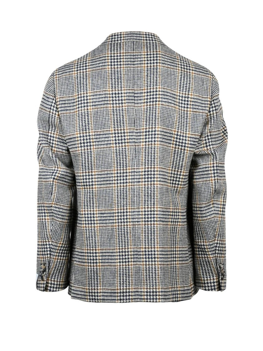 Caruso Rounded Wool Jacket With Distinctive Checkered Pattern