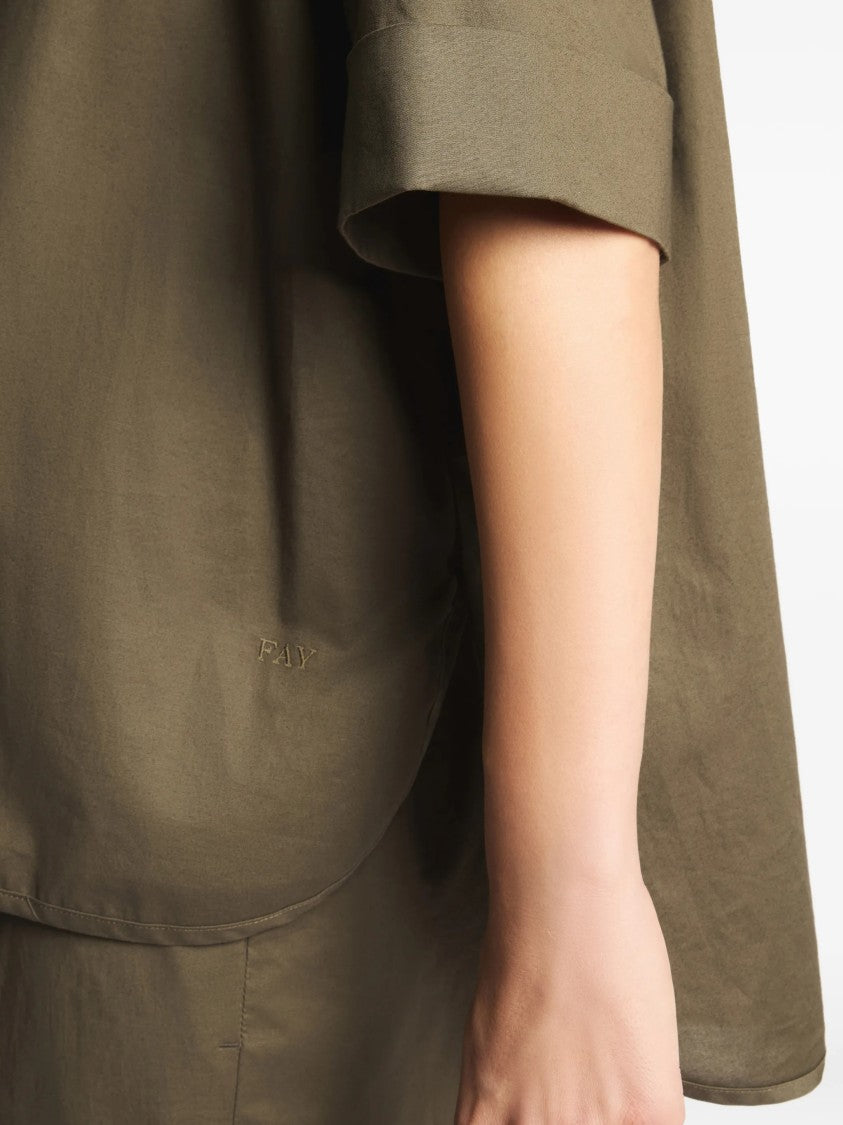 Fay Boxy Olive Green Short-Sleeved Classic Shirt