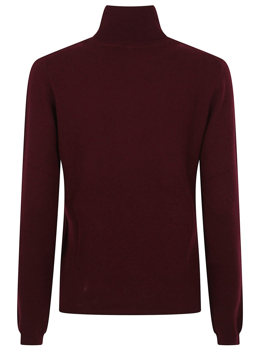 Allude High-Neck Fitted Cashmere Sweater In Deep Burgundy