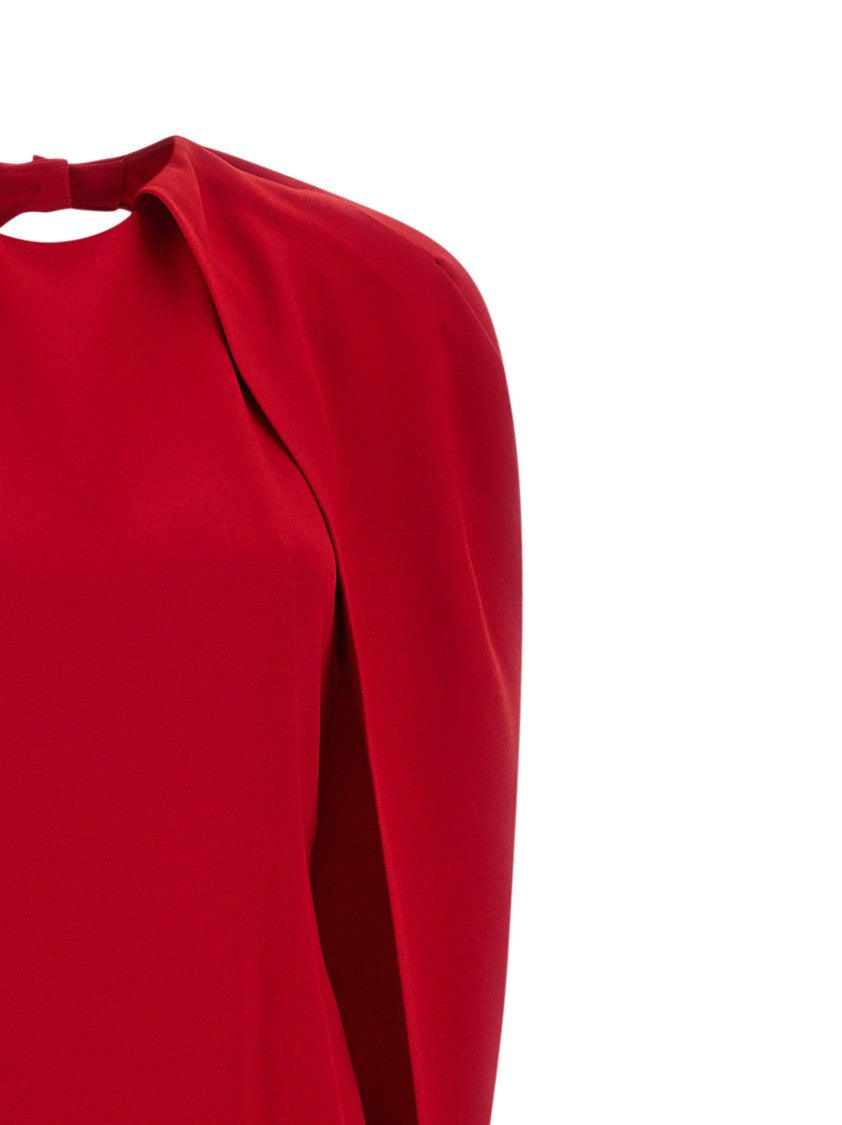 Alberta Ferretti Hooded Cape Maxi Dress In Stretch Cady Fabric