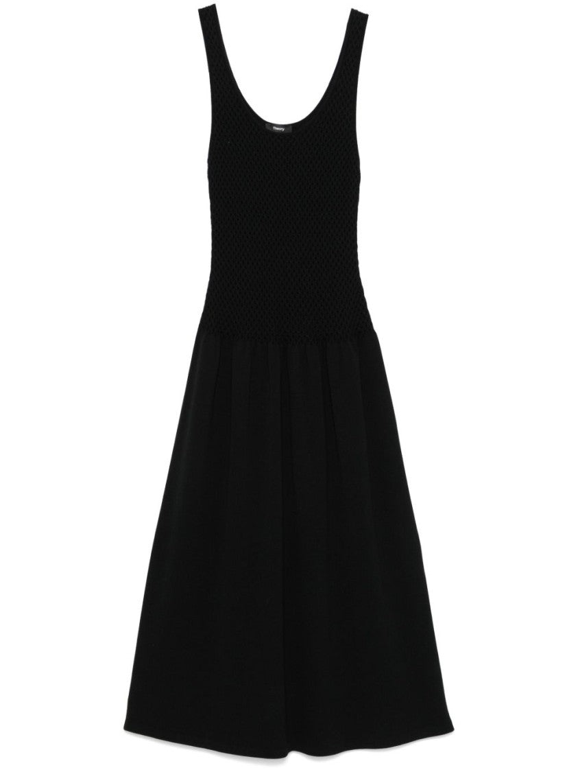 Theory Black Cotton Midi Dress With Wide Neckline