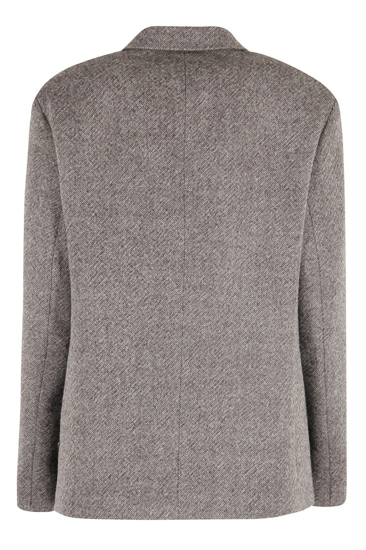 Magda Butrym Double-Breasted Textured Wool Blazer With Central Button Closure