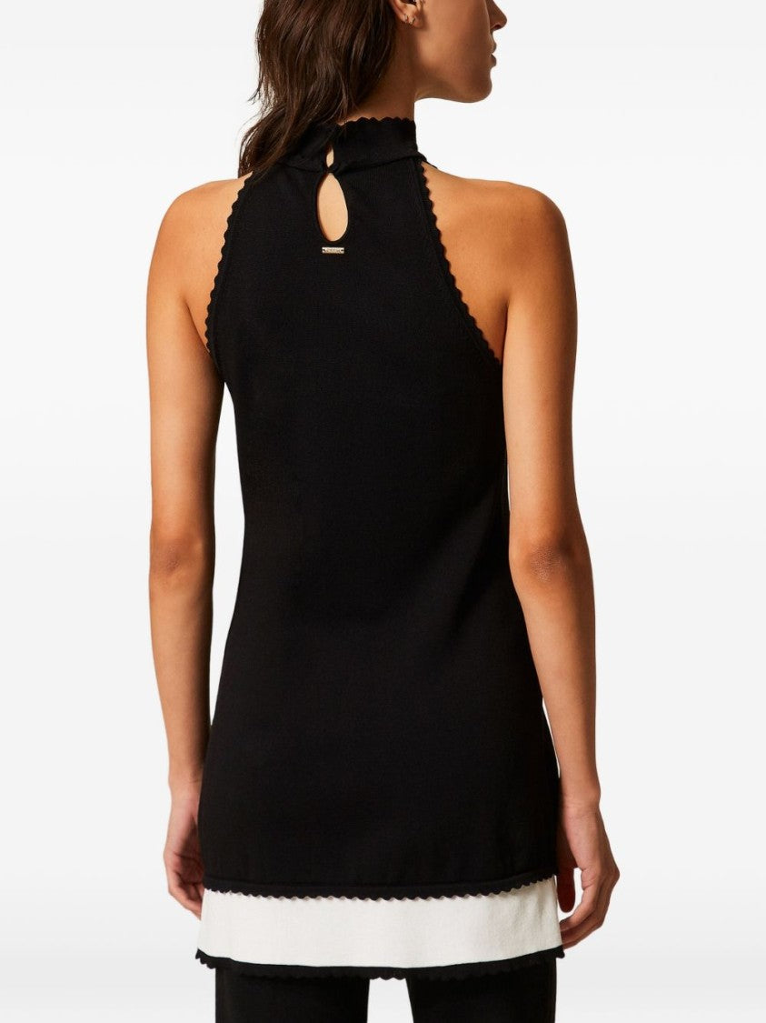 Twin-Set Black Scallop Trim Halterneck Day Dress