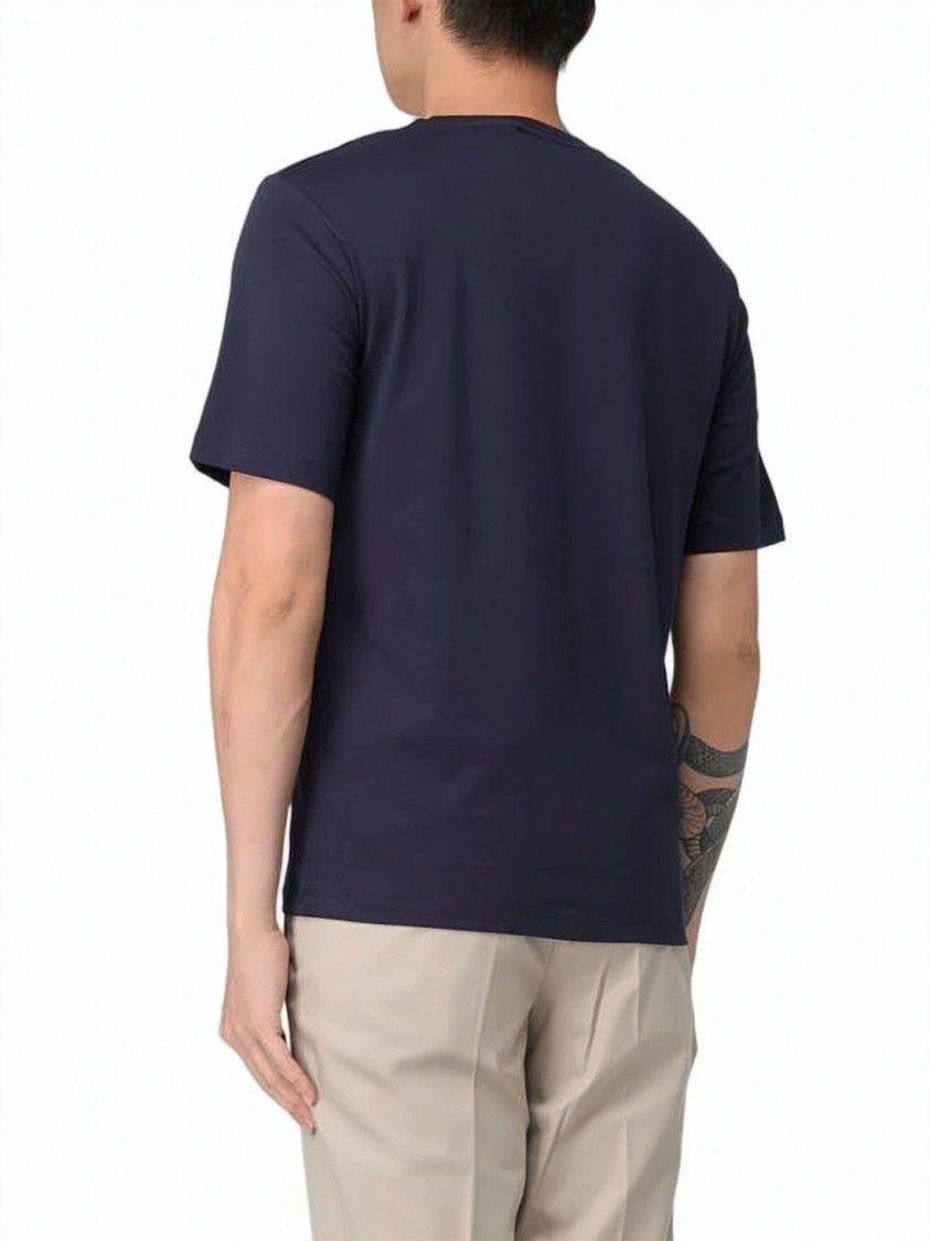Bally Blue Solid Cotton Embroidered Emblem T-Shirt