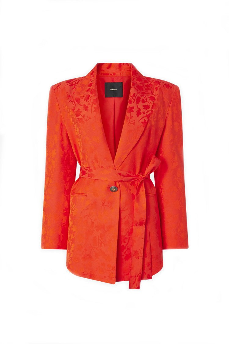 Pinko Orange Viscose-Modal Belted Jacquard Blazer
