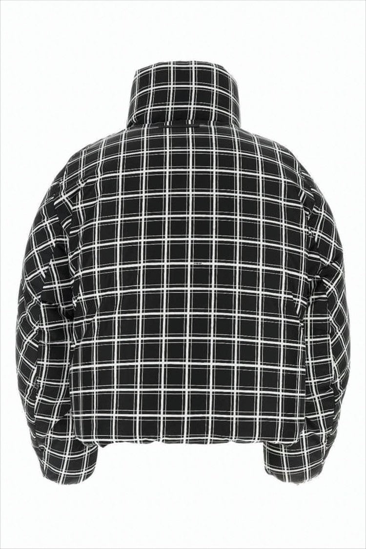 Marni Cropped Puffer Jacket With High Collar And Grid Check Pattern