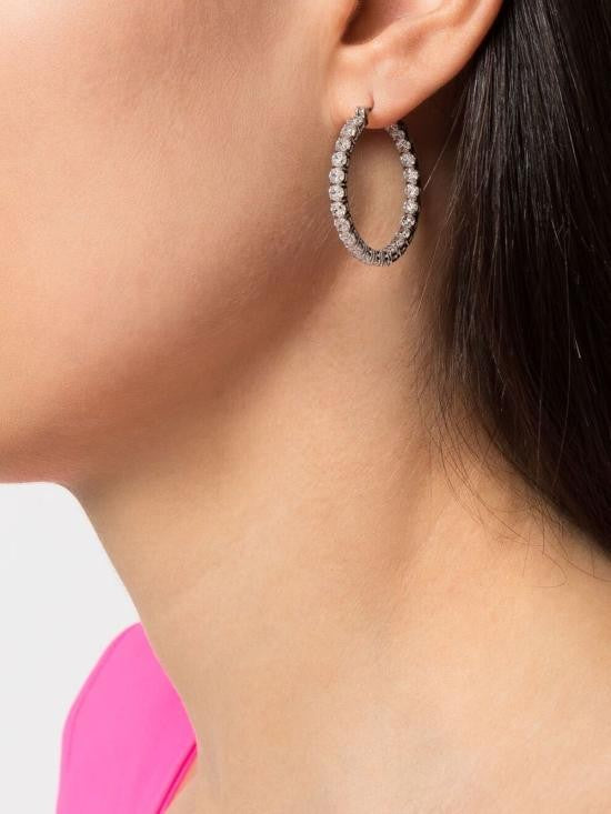 Swarovski Round-Cut Crystal Hoop Earrings In Polished Metal Frame