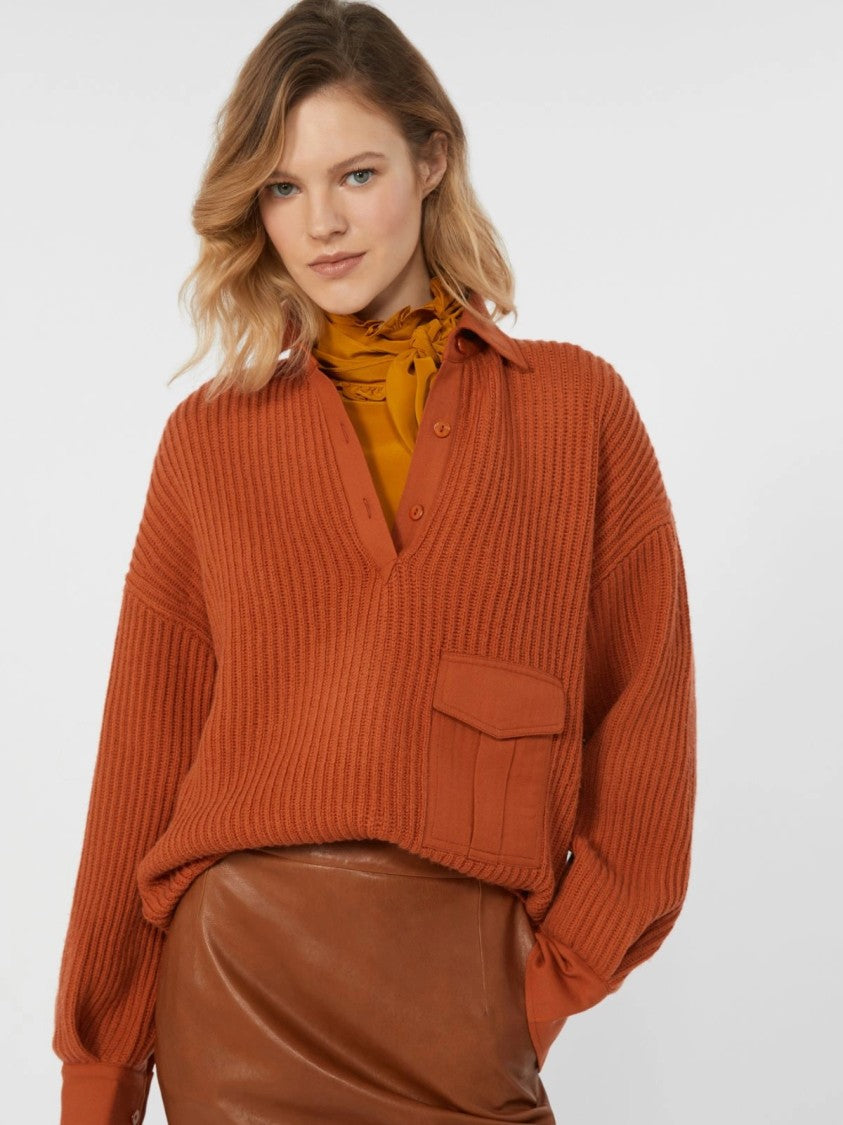 Max Mara Ribbed Knit Sweater With Polo Collar