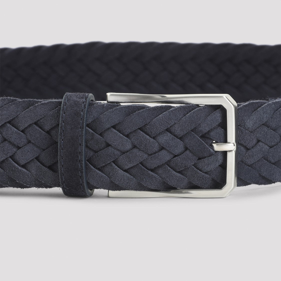 Canali Braided Black Suede Leather Belt