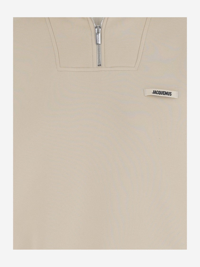 Jacquemus Cotton Fleece Sweatshirt With High Collar And Grosgrain Detail