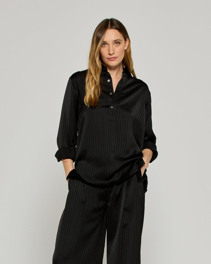 Serena Bute Satin Stripe George Shirt - Black