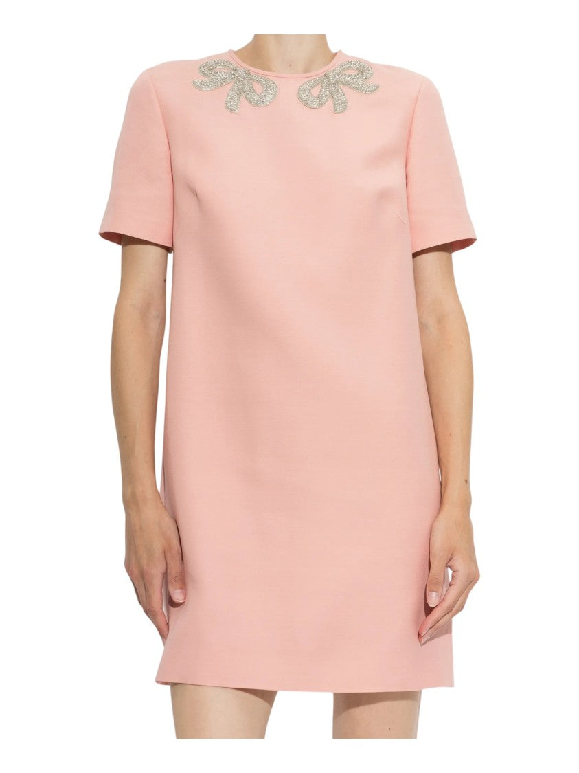 Valentino Crystal-Embellished Mini Dress With Round Neckline