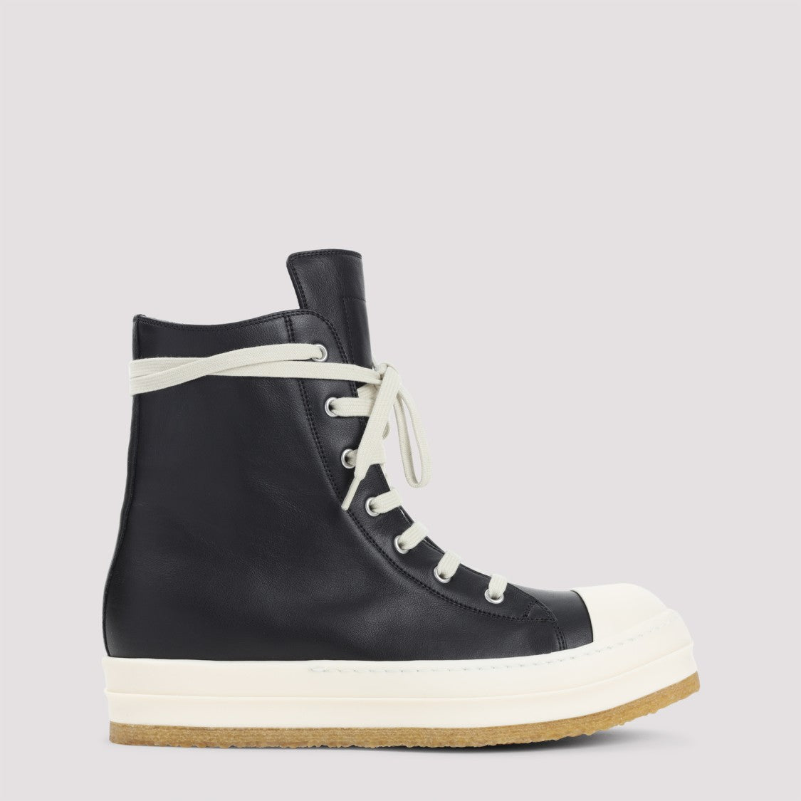 Rick Owens High-Top Leather Sneakers With Rubber Toe Cap