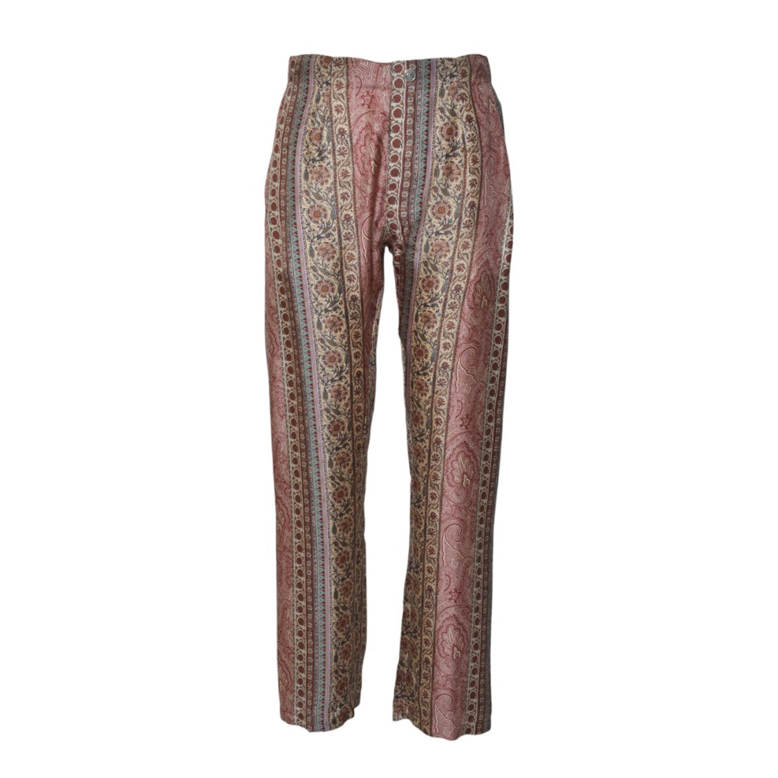 Etro Red Silk Straight Trousers With Print