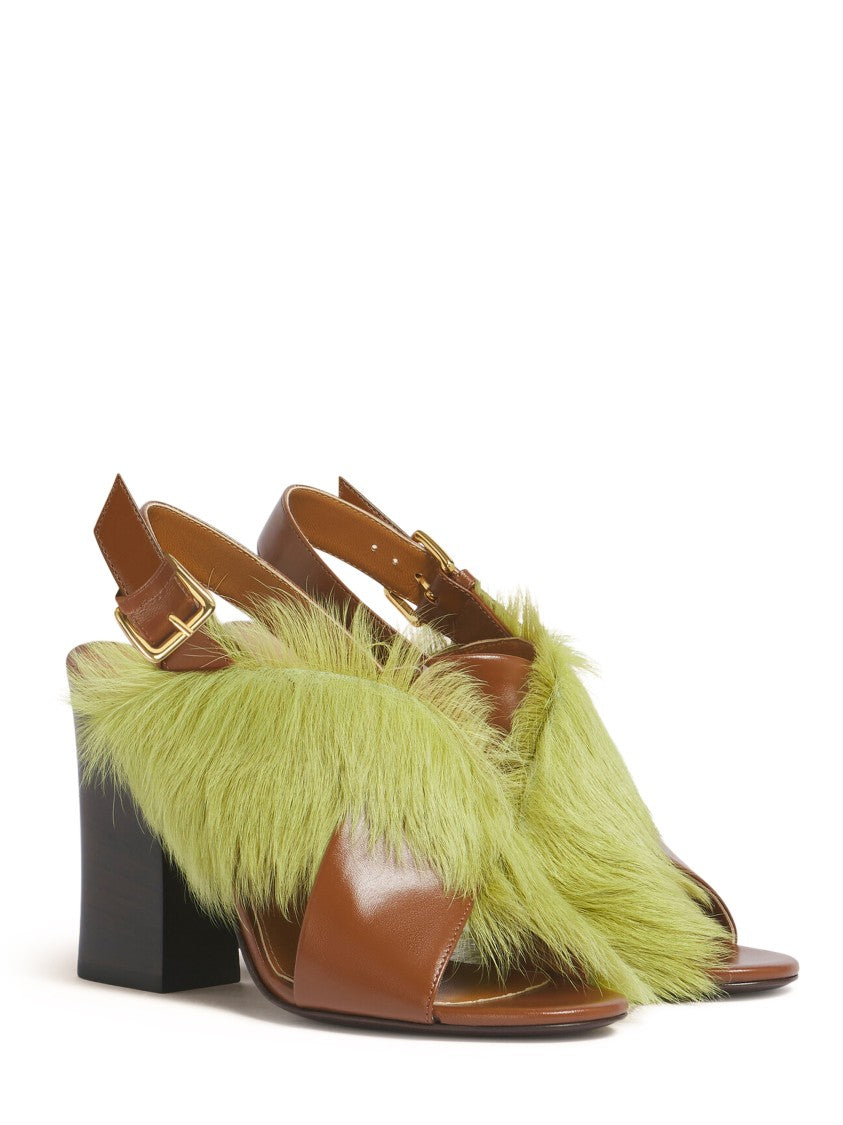 Marni Open-Toe Sandals With Lime Green Fur