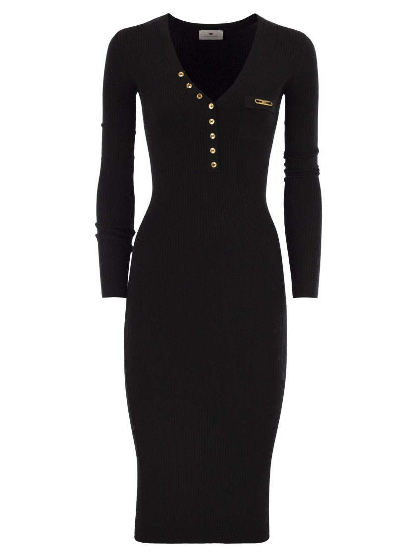 Elisabetta Franchi Ribbed Knit Dress With Pocket