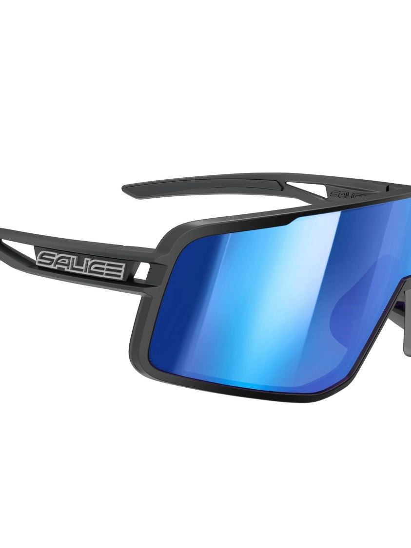 Salice Black Occhiale Blue Mirrored Angular Sunglasses