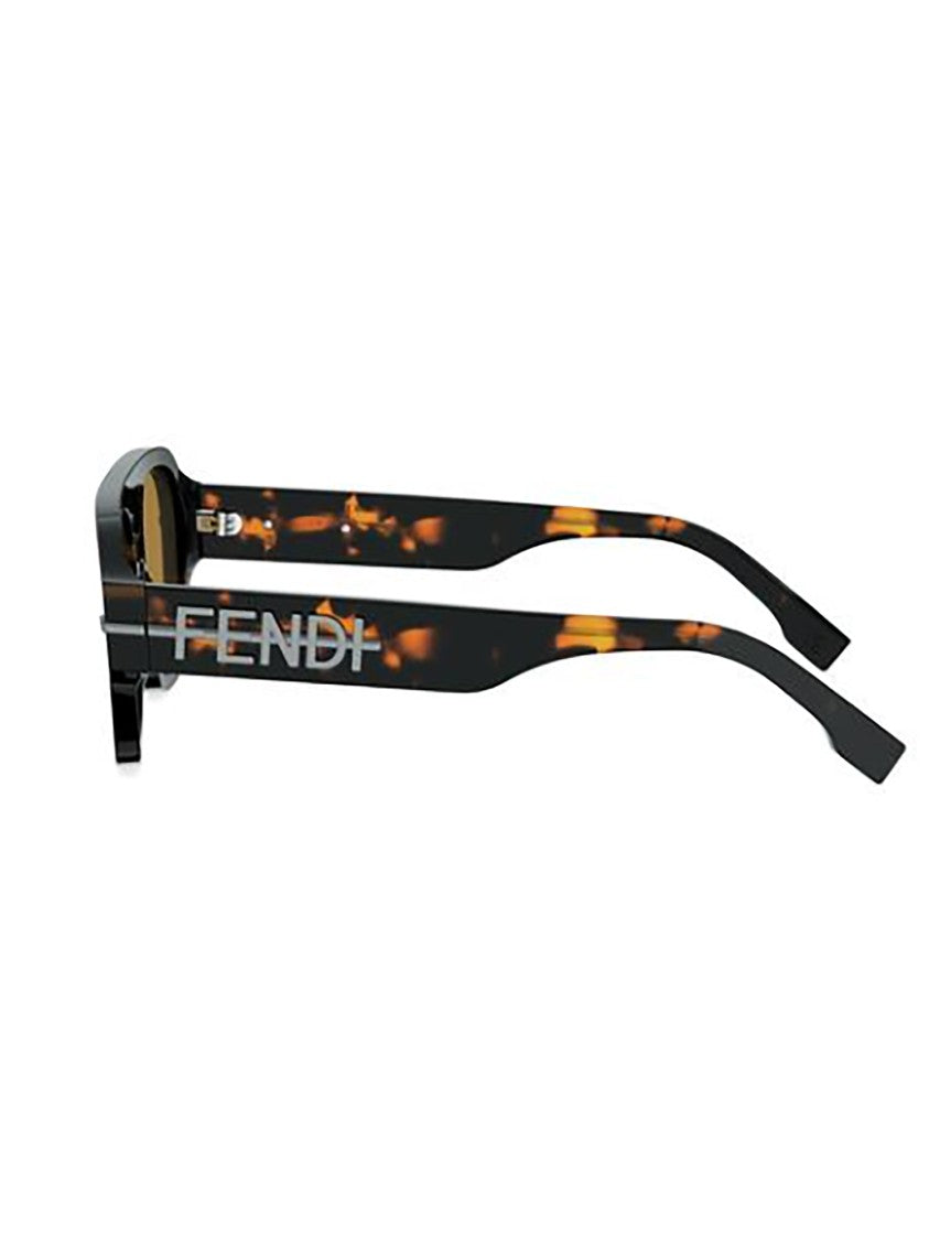 Fendi Rectangular Tortoiseshell Sunglasses With Bold Logo Detail