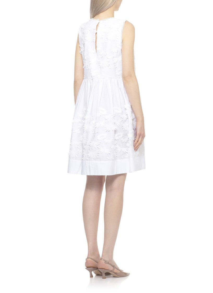 Parosh Cubo26 Floral Embroidered Cotton Dress With Flared Hem