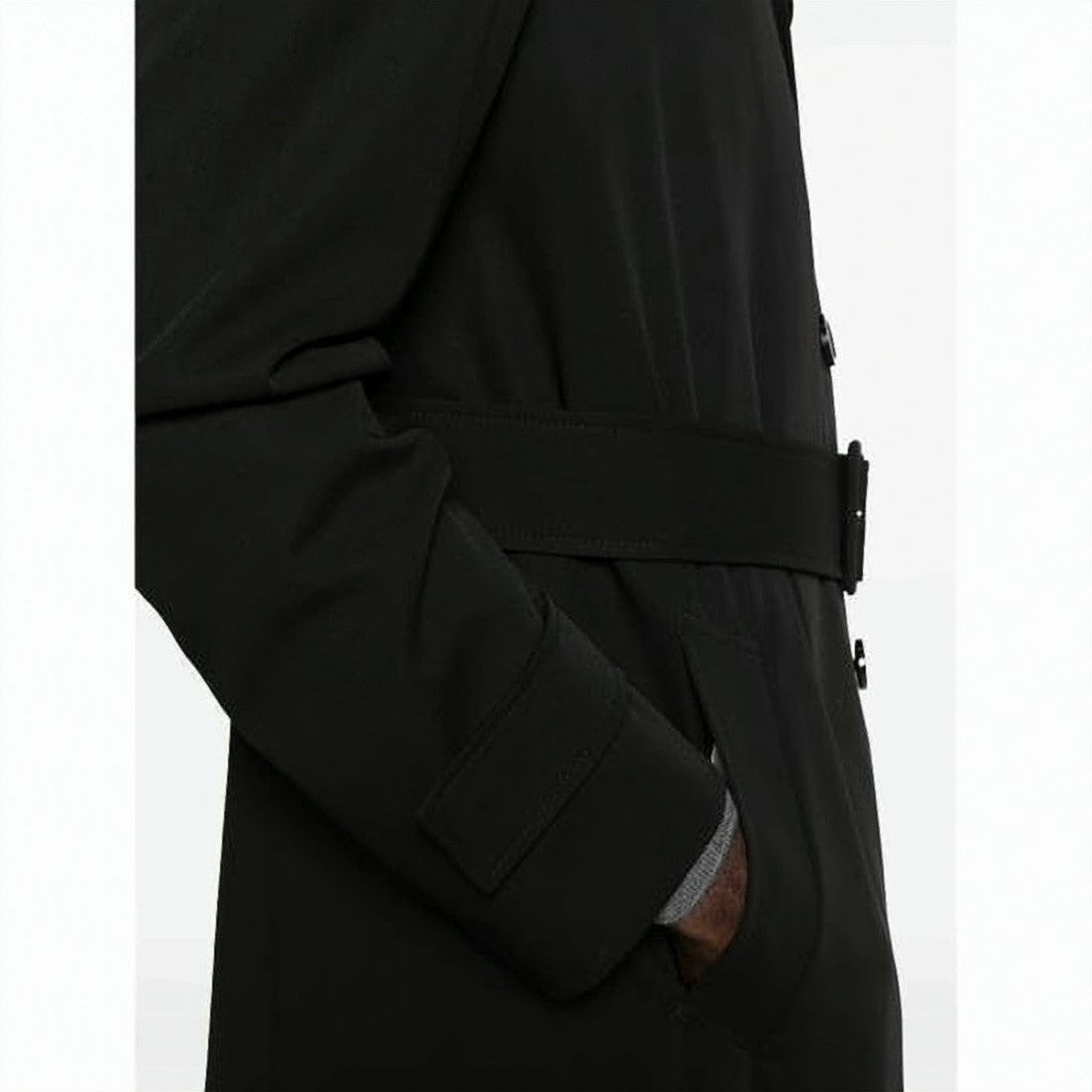 Lardini Long Black Wool Coat With Classic Collar