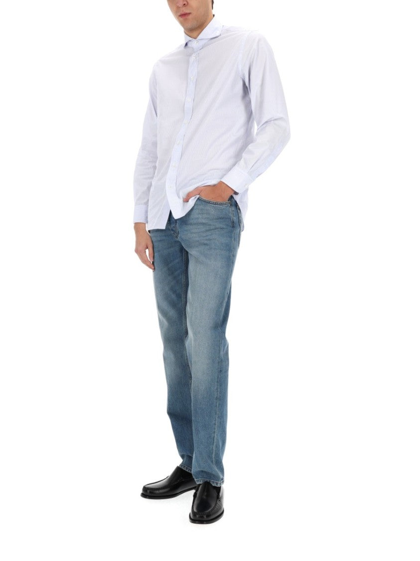 Lardini White Cotton Pointed Collar Shirt