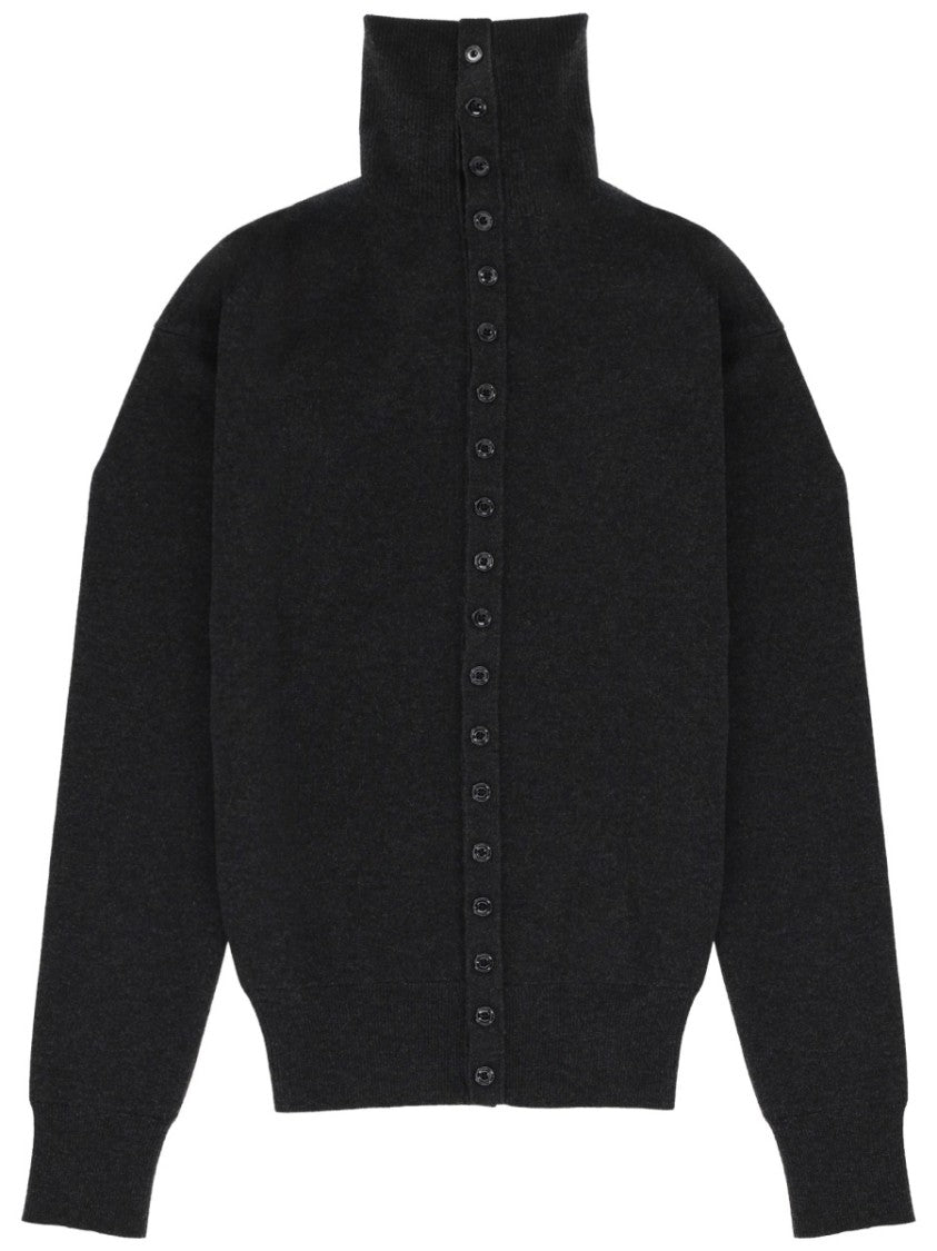 Lemaire Black Wool Fitted High-Collar Cardigan