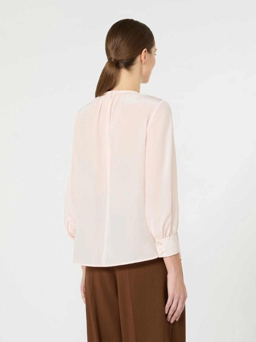 Max Mara Blush-Tone Blouse With Gathered Neckline And Puff Sleeves