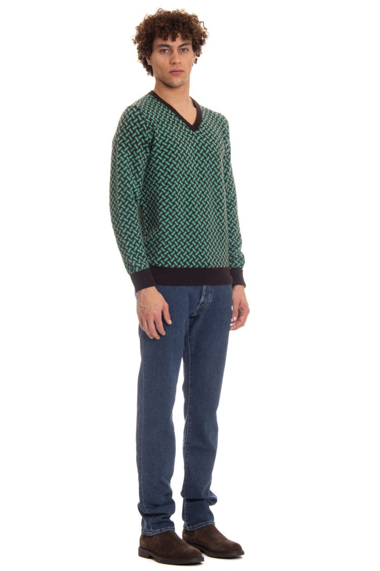 Drumohr V-Neck Cashmere Sweater Biscottino Pattern
