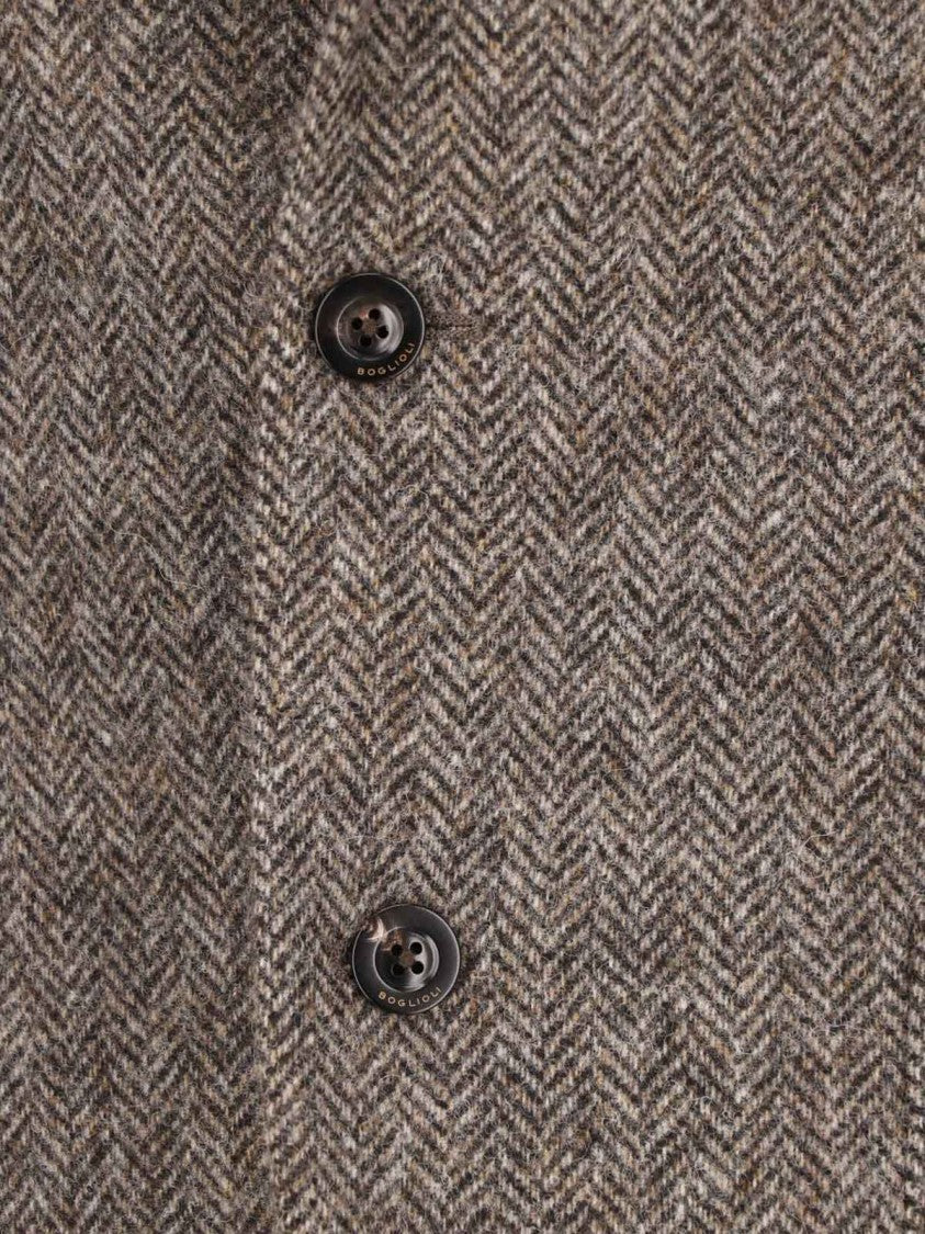 Boglioli Brown Textured Wool Classic Notch Lapel Blazer