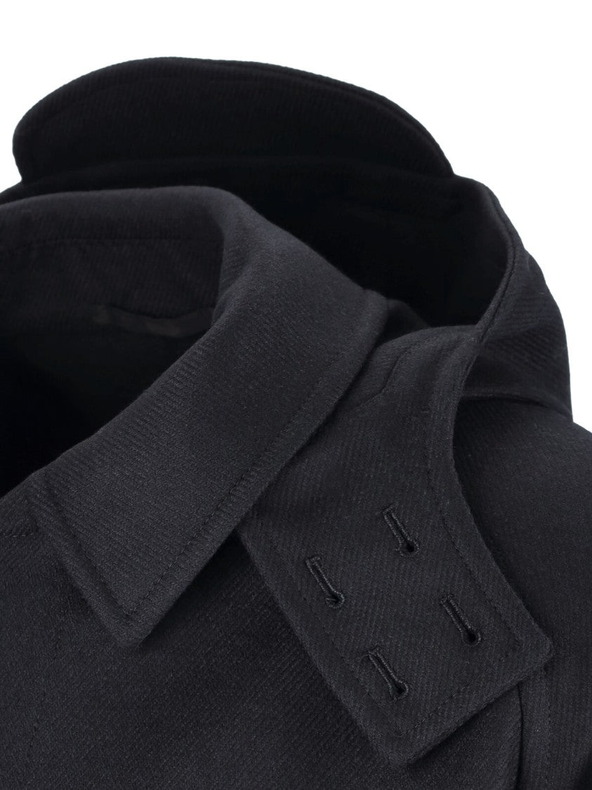 Caruso Foscari Black Hooded Wool Coat