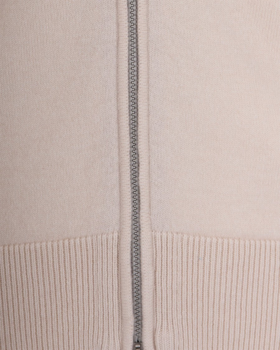Eleventy Beige Full Zip Drawstring Cashmere Hoodie