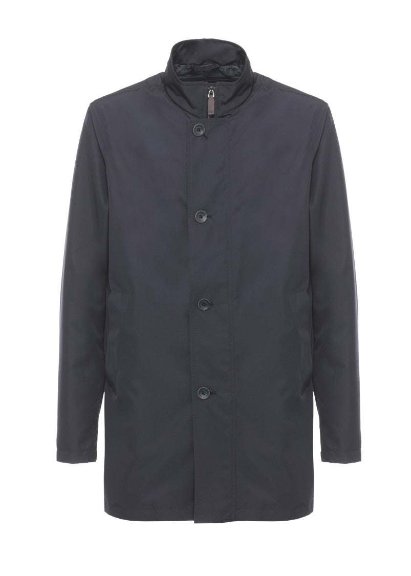 Herno Navy Blue Tech Fabric Raincoat