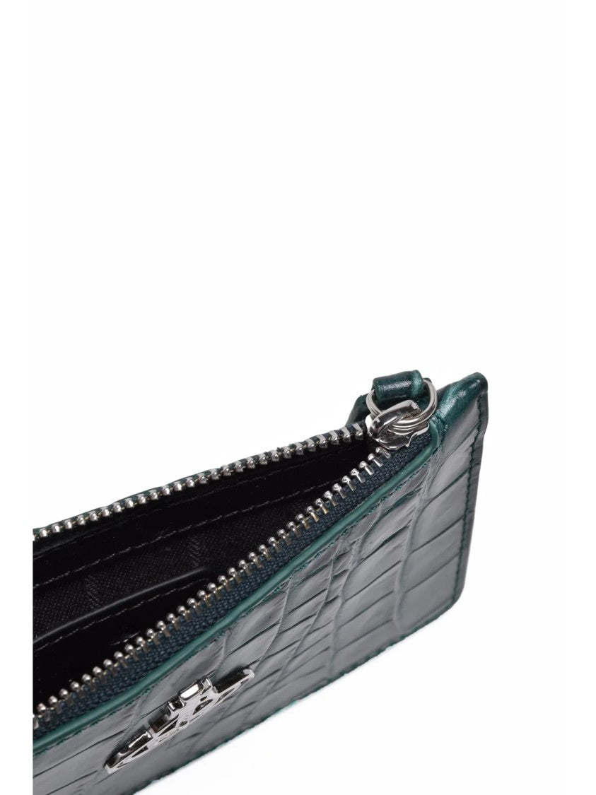 Vivienne Westwood Textured Green Leather Cardholder With Zip Closure