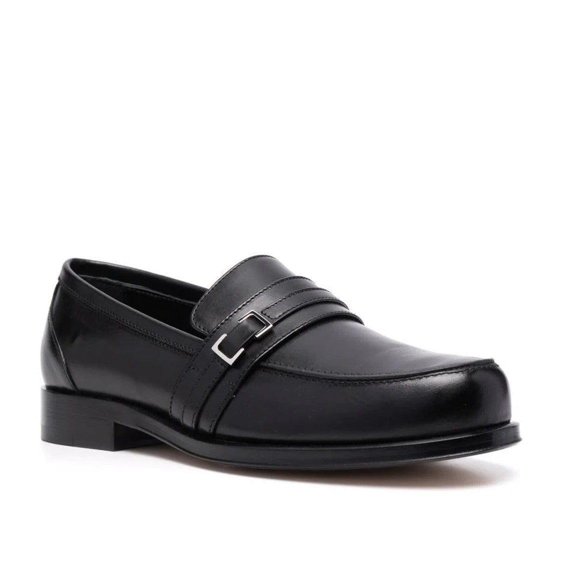 Sergio Rossi Black Calf Leather Buckle-Detail Loafers
