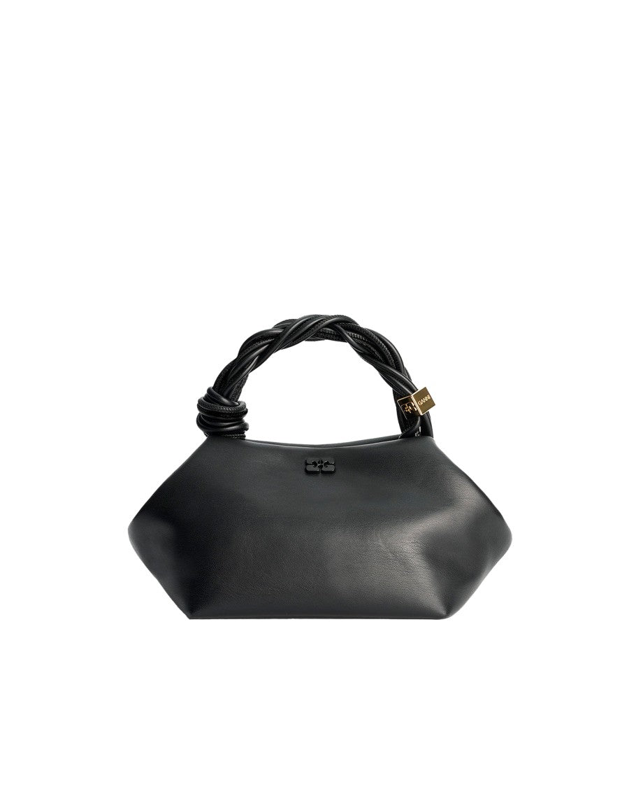 Ganni Small Black Bou Bag With Twisted Handle And Magnetic Closure