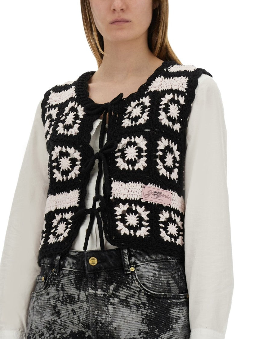 Ganni Floral Crochet Knit Vest