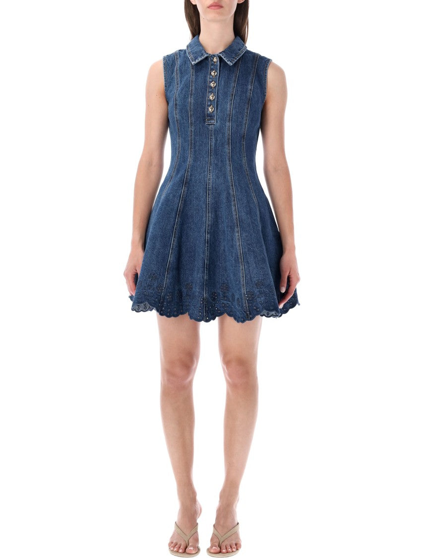 Self-Portrait Denim Broderie Mini Dress