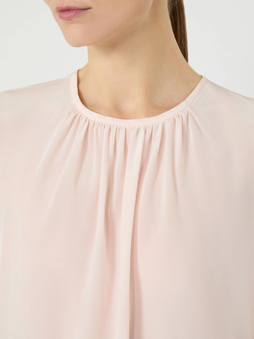 Max Mara Blush-Tone Blouse With Gathered Neckline And Puff Sleeves