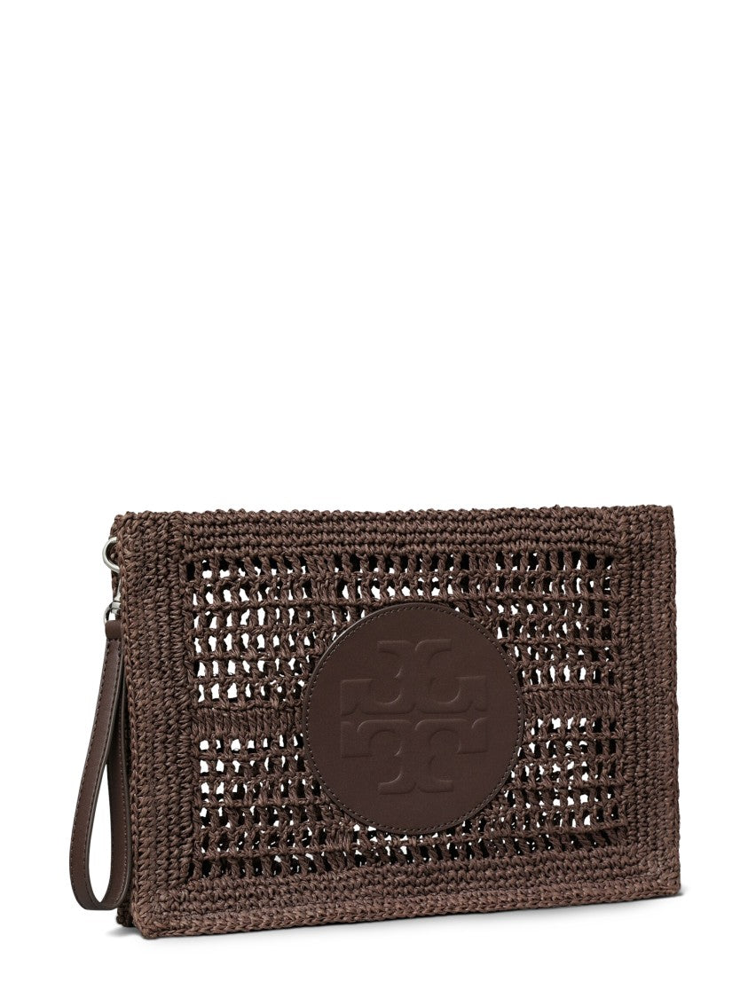 Tory Burch Hand-Crocheted Paper Straw Pouch With Embossed Leather Patch