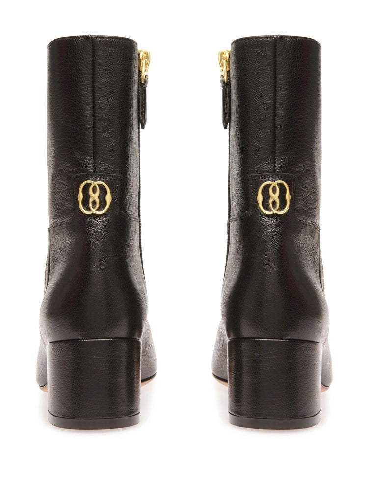 Bally Black Low Block Heel Leather Ankle Boots