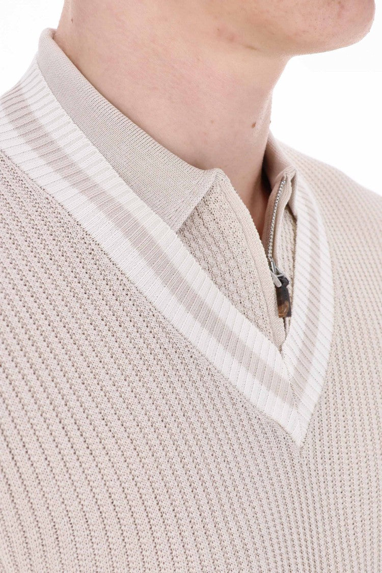 Eleventy V-Neck Cotton Sweater With Contrast Trim
