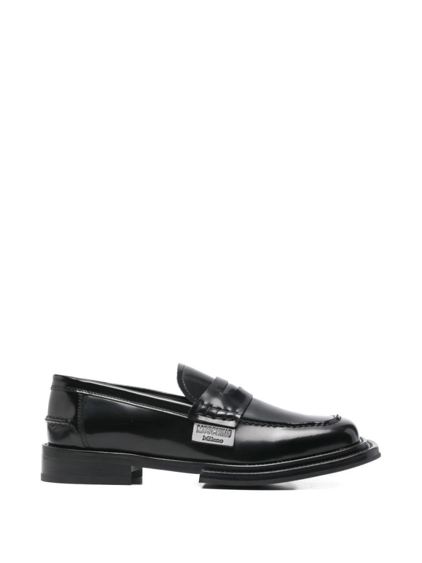 Moschino Black Silk And Nylon Square Flats