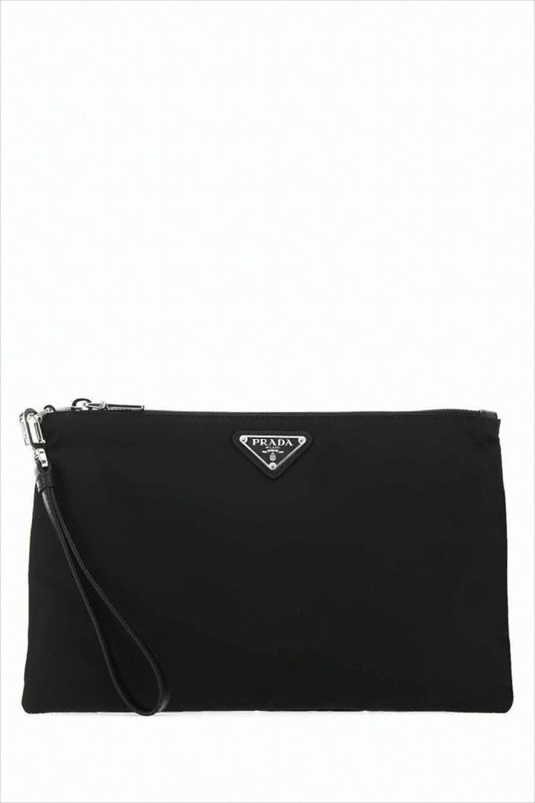 Prada Black Minimalist Clutch With Subtle Logo Plaque