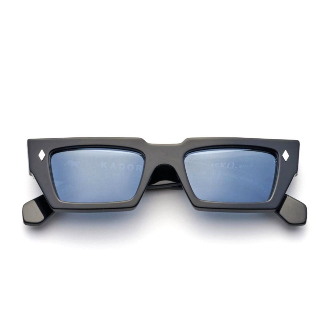 Kador Disko Bold Chunky Black Rectangular Sunglasses With Blue-Tinted Lenses