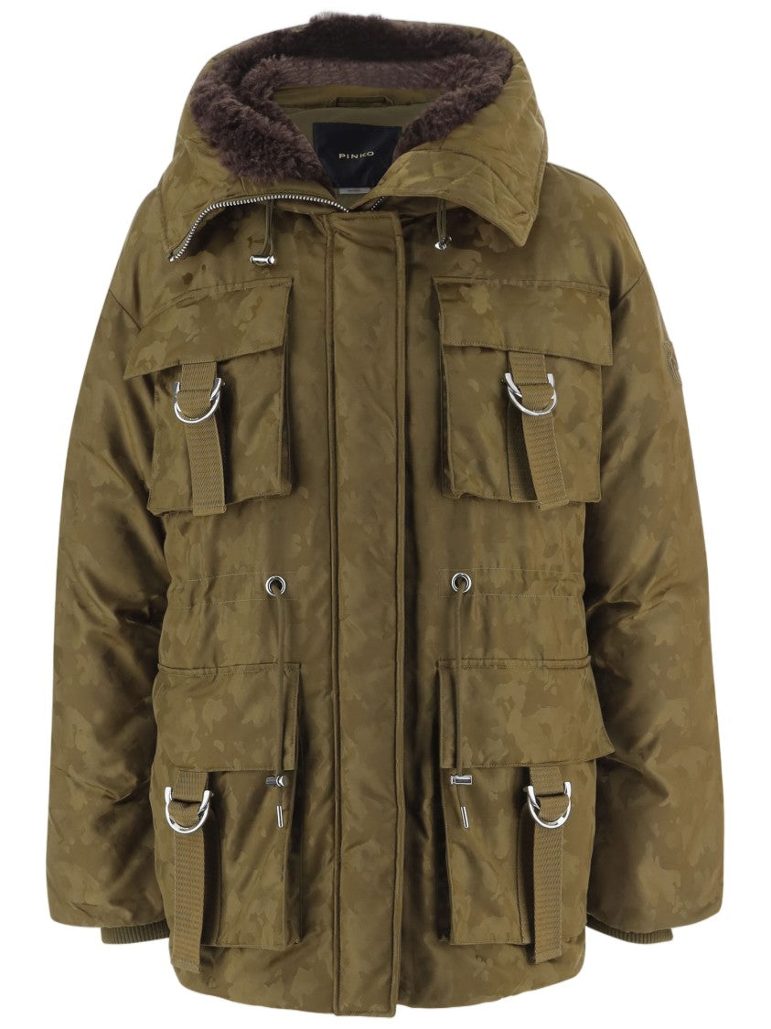 Pinko Camouflage Faux Fur Collar Down Jacket