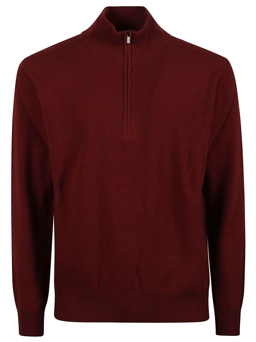 Altea Burgundy Half-Zip Virgin Wool Sweater