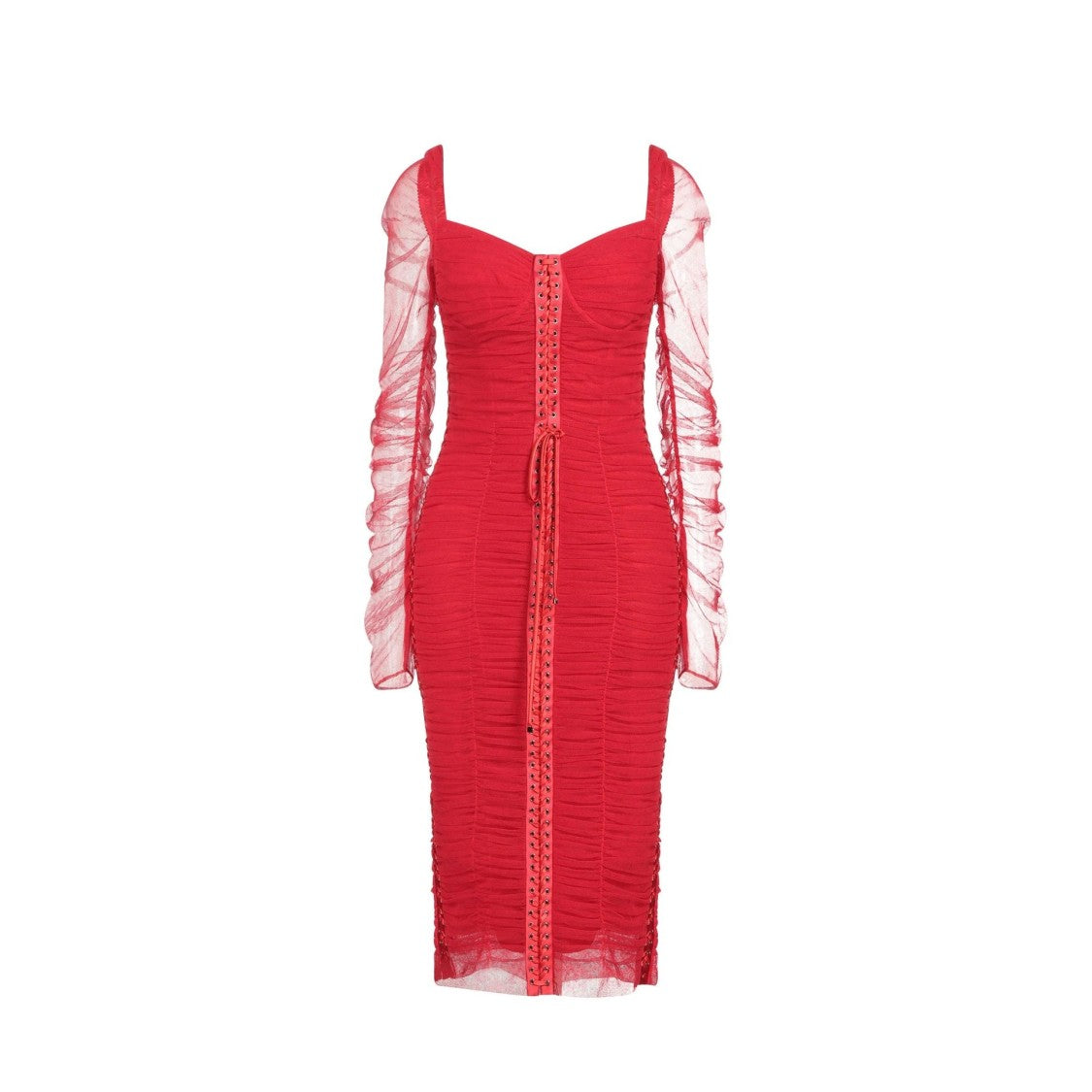 Dolce & Gabbana Silk Ruched Tulle Midi Dress