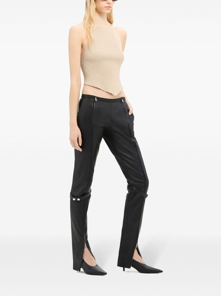 Courrèges Beige Ribbed Knit Asymmetric Square Top
